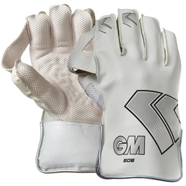 Gunn & Moore GM Cricket Wicket Keeper Keeping Gloves | 606 | PU Lining & Pimple Rubber Palm | PU Faux Leather Back of Hand | Adult | 1 Pair | White & Black with GM Logo