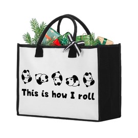 Funny Panda Tote Bag for Women Cute Canvas The Panda Rolled Around Tote Bags Christmas Woman's Mother's Day Birthday Gifts for Friends Sisters Besties Classmates This is How I Roll Tote Bag