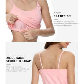 Air Curvey 3 Pack Cotton Women's Camisole with Shelf Bra Adjustable Spaghetti Strap Tank Tops Soft Undershirts Seamless Layering Tops Black Whte Pink L