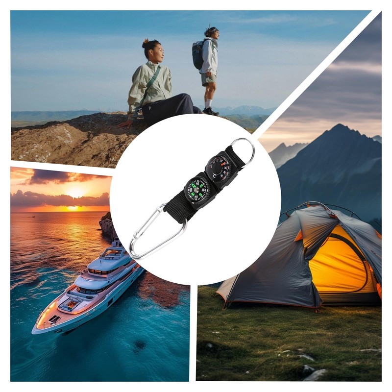 IUSOT Pack of 2 compass key rings with thermometer, multifunctional