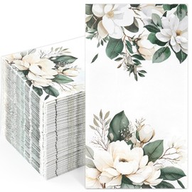 Homlouue 100 PCS Magnolia Alba Napkins, Floral Paper Napkins, Bathroom Napkins Guest Disposable, Floral Napkins for Party Picnic Dinner Baby Shower Wedding Spring Summer Decoration, Flower Napkins
