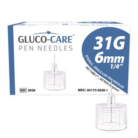 GLUCO-CARE Pen Tips 31G x 6mm, Universal Fit, 100/bx, Sterile, Comfort