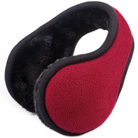 Metog Winter Earmuffs Unisex Foldable Polar Fleece Earwarmer Adjustable Ear Covers for Men & Women, Wine Red