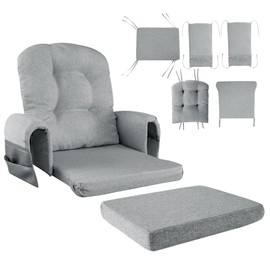 HOMBYS 5 PCS Glider Rocker Replacement Cushions with Storage Side Pocket,Linen-Like Fabric, Foam & Microfiber Filling, Non-Slip & Washable,Thickened & Supportive for Glider Rocking Chair, Grey