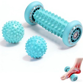 3pcs Rodillos de Masaje para Pies, Incluido 1 rodillo y 2 Bola de Masaje, Roller Espigado Massage Balls, Pelotas de Aliviar del Dolor de Fascitis Plantar para Fascitis Plantar, Relajante, Reflexología (Verde（1）)