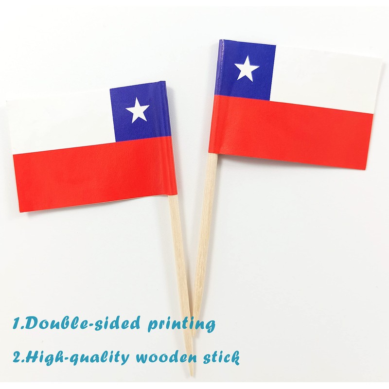 JBCD Chile Toothpick Flag Chilean Mini Small Cupcake Topper Flags,