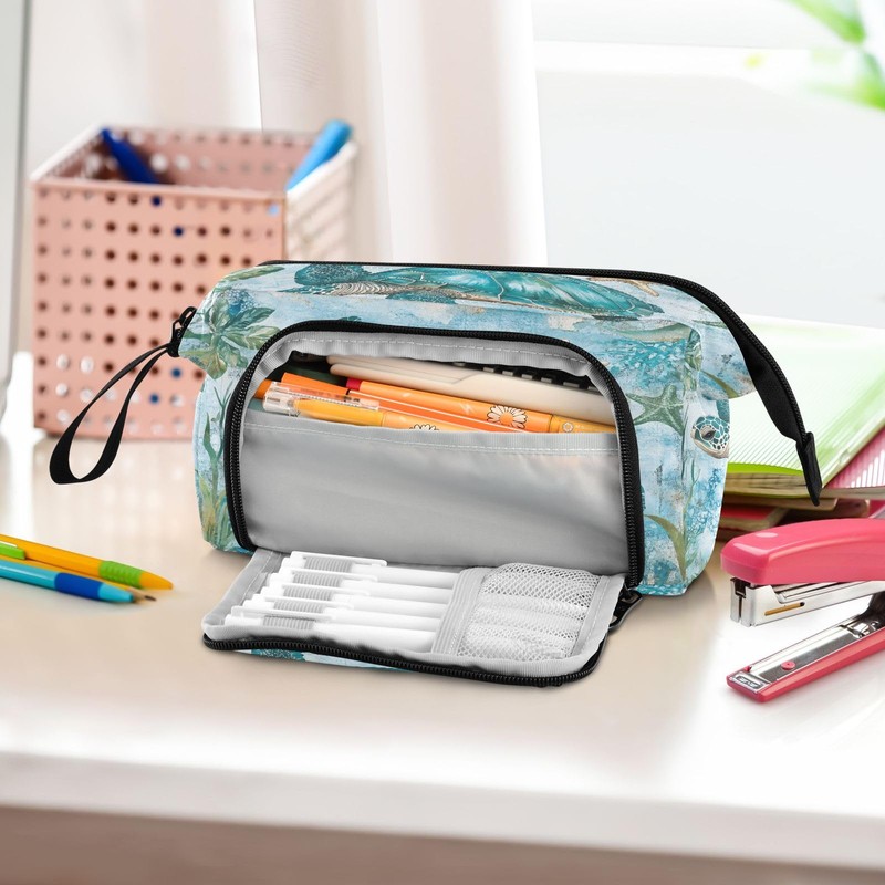 SUABO Turtle Seaweed Starfish Big Capacity Pencil Case Pouch Pen