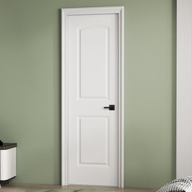 JUBEST 24"x80" Raised 2-Panel White Primed Hollow Core Interior Molded Door Slab with Arch Design, NOT Pre-drilled and NOT Included Hardware, Round Top Smooth Paintable Interior Door