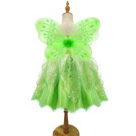 Axaxa Tinkerbell Dress (Fairy Costume, Children + Butterfly Wings), 7-Piece Set, Tinkbell Fairy Girl, Princess Dress, Costume, Children's Cosplay, Flower Fairy, Spirit, Butterfly Fairy Costume, Kids