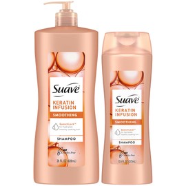 Suave Keratin Infusion Smoothing Shampoo 2-Size Bundle, Gentle Everyday Cleanser for Smooth, Manageable Hair, 48H Frizz Control