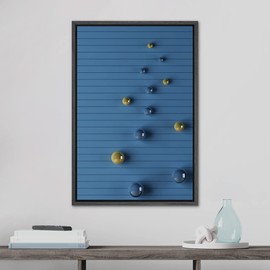 SIGNLEADER Framed Canvas Print Wall Art Gold and Blue Marbles on Wood Panels Abstract Shapes Digital Art Modern Art Minimalist 3D Fun Ultra for Living Room, Bedroom, Office - 16"x24" BLACK