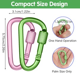 12PCS D-Shape Carabiner Clasp, 2.2in Small Carabiner Clip with Screw Door, Snap Hook Sport Accessories for Outdoor Camping Hiking, Clips with Screw Gate, Multicolored (Not for Climbing)