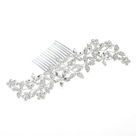 Rhinestone Wedding Hair Comb Large Crystal Flower Hair Comb Rose Gold Leaf Hair Combs Headpieces Luxury Bridal Hair Comb Decorative Hair Accessories for Women and Girls Headdress (Silvery, One Size)