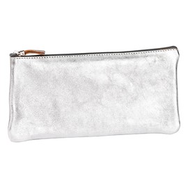 Clairefontaine 8701C Pencil Case with Mother of Pearl Effect Flat 22 x 11 cm Practical and Robust Leather 1 Piece Silver