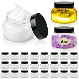 Lainballow 24 Pcs 8 oz Plastic Jars with Lids, Clear Plastic Container Jars with Lids, Wide Mouth Cosmetic Jars, Refillable Round Jars for Lotion Body Scrub Cream Slime Ointments
