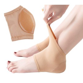 Lumiele Mesh Material Glad Heel Slippery Moisturizing Socks, Heel Support, Shock Absorption, Set of 2 Pairs (Set of 4) (Beige, S Size)