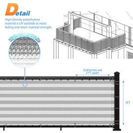 TANG 3' x 129' White & Grey Stripes Balcony Privacy Screen Fence 200GSM Heavy Duty Windscreen for Apartment Porch Deck Outdoor Patio Backyard Patio Balcony UV-Proof