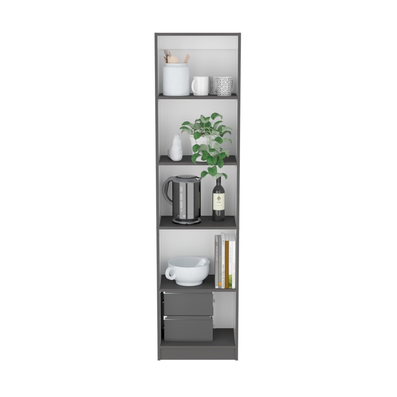 FocusOnHome Bookcase Compact Bookshelf with Multiple Shelves, Matt Gray/White