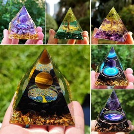 Amethyst Crystal Sphere Orgonite Pyramidamp Obsidians Chakra Energy Orgone Stone, Feng Shui Desk Ornament, Meditation and Yoga Aid