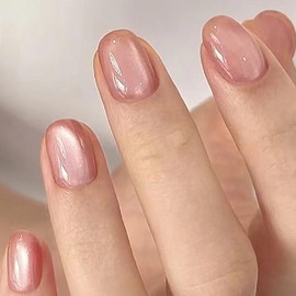 Pink Whisper Bow Press On Nails | CurvLife Nail | 24pcs Medium Oval Fake Nails | Glossy Finish with Soft Shine & Dainty Bow Detail | Easy to Apply, Comfortable & Long-Lasting | Ideal for Daily Commutes, Business Meetings, Banquets & Formal Events:_Dusk Gleam