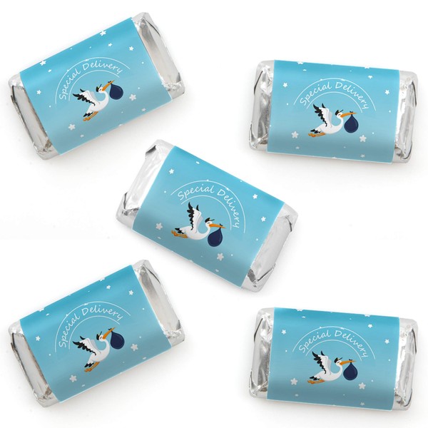Boy Special Delivery - Mini Candy Bar Wrapper Stickers - It's A Boy Stork Baby Shower Small Favors - 40 Count