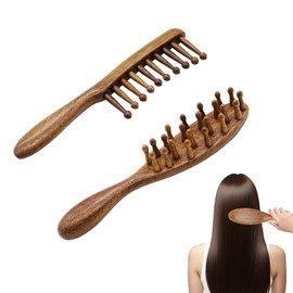2 PCS Loc Brush for Dreads, Natural Golden Sandalwood Comb, Scraping Massage Tools Wide Tooth Comb, Wooden Dreadlock Lint Brush, Head Scalp Massager