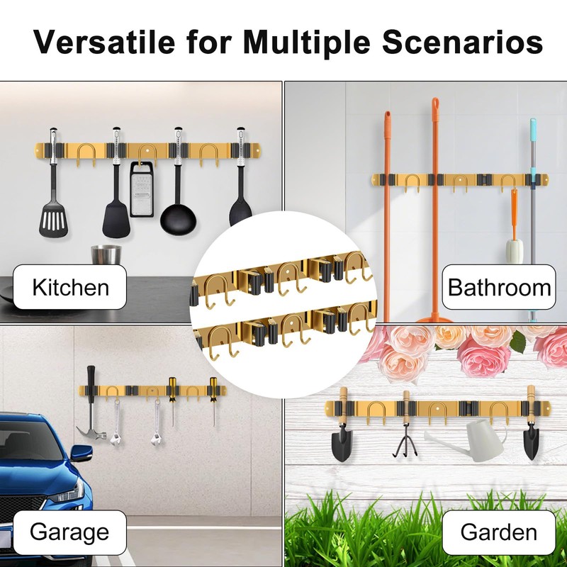 GUUKAR Mop Broom Holder Wall Mount, 2 Packs Gold Stainless