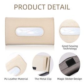 Hifrom Car Sunshade Tissue Box, Leather Car Tissue Holder, Car Sun Visor Tissue Holder Clip, Tissue Storage Containers (Beige, 1PC)