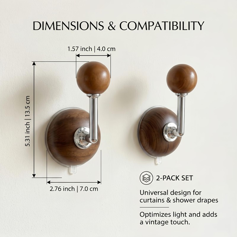 1Pair 5.3 Inch Curtain Holdbacks - Suction Cup Curtain Hooks