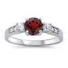 925 Sterling Silver Faceted Natural Genuine Red Ruby Round Ring