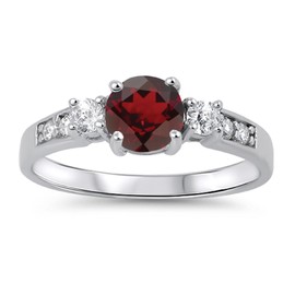 925 Sterling Silver Faceted Natural Genuine Red Ruby Round Ring Size 11