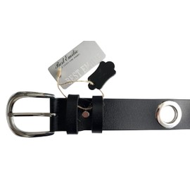 Best Emilie Black Leather Belt Women's Rivet Belt in Retro Style with Large Eyelets for Men and Women - 85 to 105, black