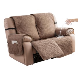 Genina Waterproof Loveseat Recliner Cover Non-Slip, Sofa Cover for Reclining Couch 2 Seat, Washable Couch Cover Loveseat Furniture Protector Cover for Pets Dogs Kids (Camel, Recliner Loveseat)