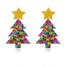 Christmas Earrings Colourful Acrylic Earrings Christmas Tree Earrings for Women Christmas Holiday Earrings Christmas Jewelry Gifts for Women (colour-02)