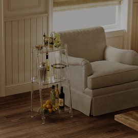 HMYHUM Acrylic Wine Rack Freestanding Floor, 3-Tier Clear Liquor Cabinet for Home Bar, Versatile Trapezoid Bottle Display Stand with Fences for Living Room, Dining Room, Easy Assembly