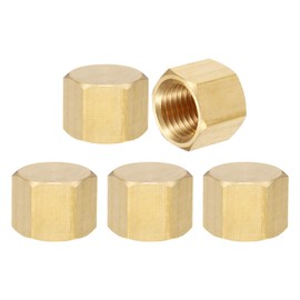sourcing map 5Pcs Brass Compression Cap Fitting Stop Valve Cap 1/4" NPT Hex Thread Pipe Fitting Flare Cap Tubing Ends Sealing Cap for Air Conditioner, Water, Air, Gas Line (Gold Tone)