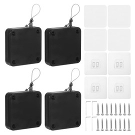 sourcing map Punch-Free 800g Automatic Sliding Screen Door Closer, Multifunctional Storm Sensor Door Closer with Steel Drawstring for Bedroom Storm Bathroom Study Room (Black Pack of 4)