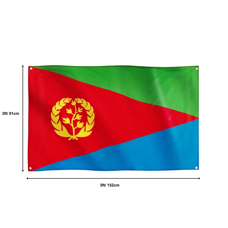 Runesol Eritrea Flag, 91x152cm, 3ft x 5ft, 4 Grommets, Eyelet