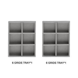 Frebeauty Small Jewelry Tray Set,Stackable Velvet Jewelry Organizer Tray,Mini Jewelry Drawer Organizer,Drawer Inserts,4.92 x 3.74 x 0.9 Inches,6 Grid Earring Organizer for Women(Set 2,Grey)