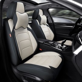 TIEHESYT Car Seat Covers Front Pair, Breathable Nappa Leather Car Seat Cushions 2PCS, Auto Interiors Universal Fit for Most Cars, Compatible Automotive Vehicles(Sedan/SUV/Van), Black & White