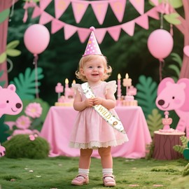 Diartpaint 2nd Birthday Sash for Girl Jungle Safari 2nd Birthday Decoration Two Wild Birthday Party Favor Satin Sash Safari Animal Happy 2 Year Old Bday Supply Gift Favor for Daughters Photo Props