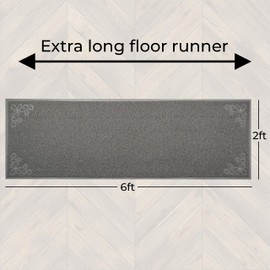 Floor Runners Indoor Outdoor Floor Runner Non Skid - Premium 6’x2’ 100% Rubber PVC Floor Runners Rugs Rubber Backed Kitchen Bath Garage Patio | Waterproof Flexible Inside Outside (Grey)