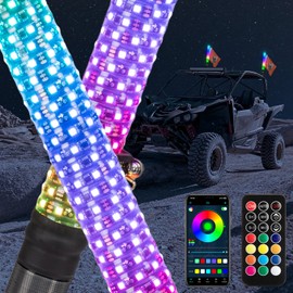 KEMIMOTO 2pc 1ft Fat Whip Lights for Side by Side, Turning Signal Function Compatible with Polaris RZR Can-Am Maverick X3, LED Whip Lights for UTV ATV Buggy Boat Offroad