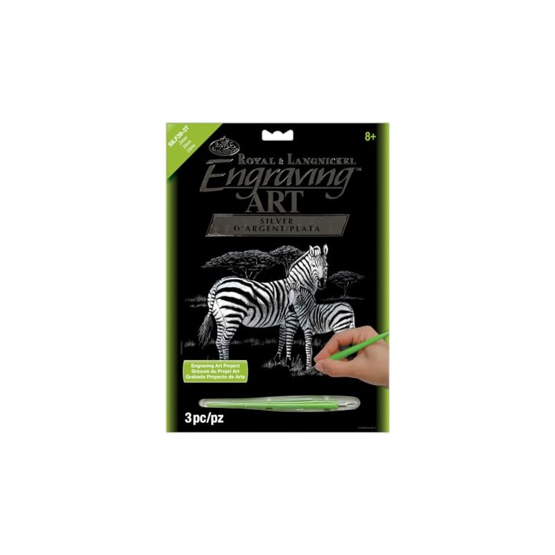 Silver Foil Engraving Art Kit 8"X10"-Zebras