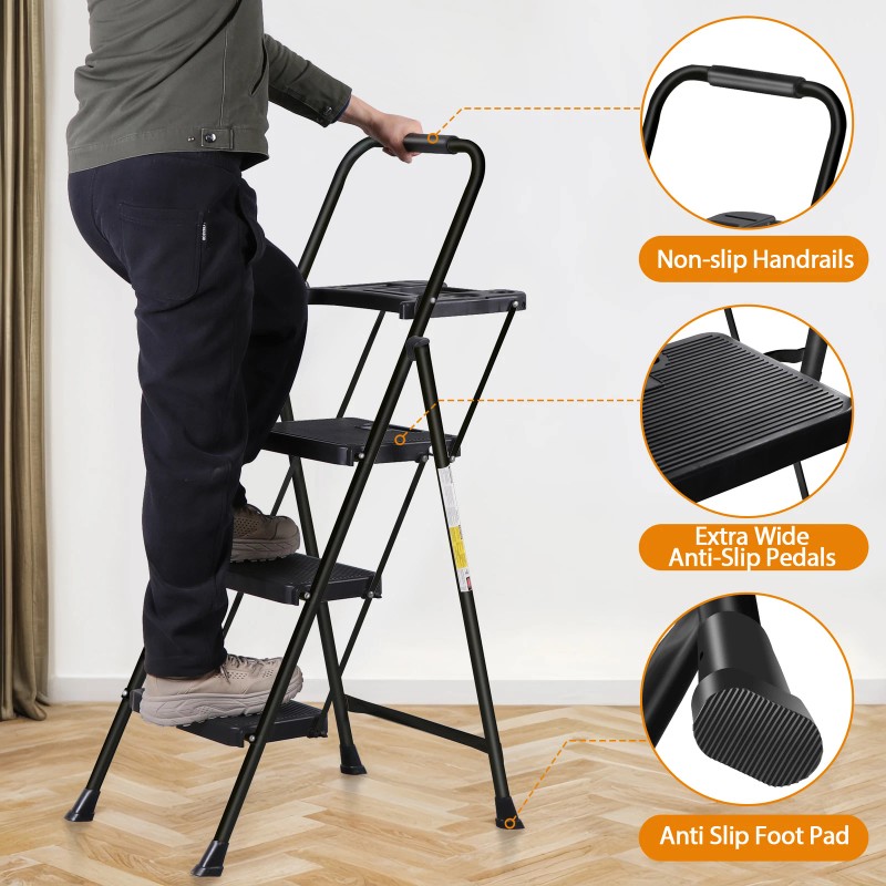 SEGAWE 3 Step Ladders Folding Step Stool Anti-Slip Pedals Compact