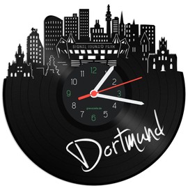 GRAVURZEILE Vinyl Record Clock, Dortmund Skyline, Wall Clock Made of Cast Vinyl with City Skyline, 30 cm, Upcycling Designer Clock, Modern Wall Clock in Retro Vintage Style, Made in Germany