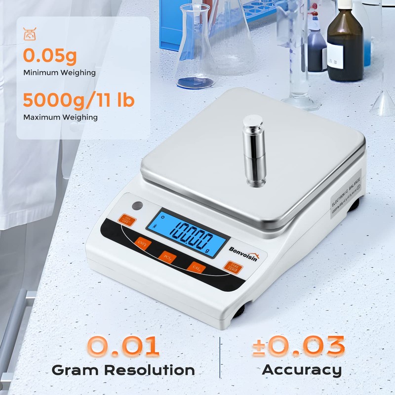 Bonvoisin Lab Scale 5000g/0.01g High Precision Laboratory Scientific Scale 0.01