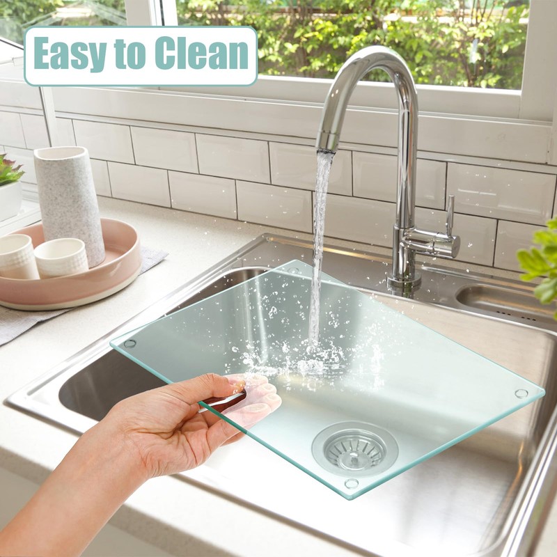 Hacaroa 4 Pack Tempered Glass Cutting Board with Rubber Feet,