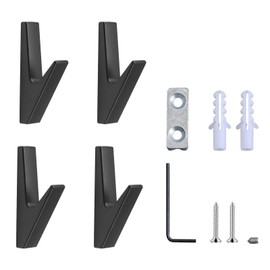 CANGCANG Set of 4 Coat Hooks, Black, Matt Black, Acoustic Panels Accessories, Coat Hooks, Acoustic Panels, Coat Hooks, Wall Hooks, Coat Hooks for Bathrooms, Kitchens