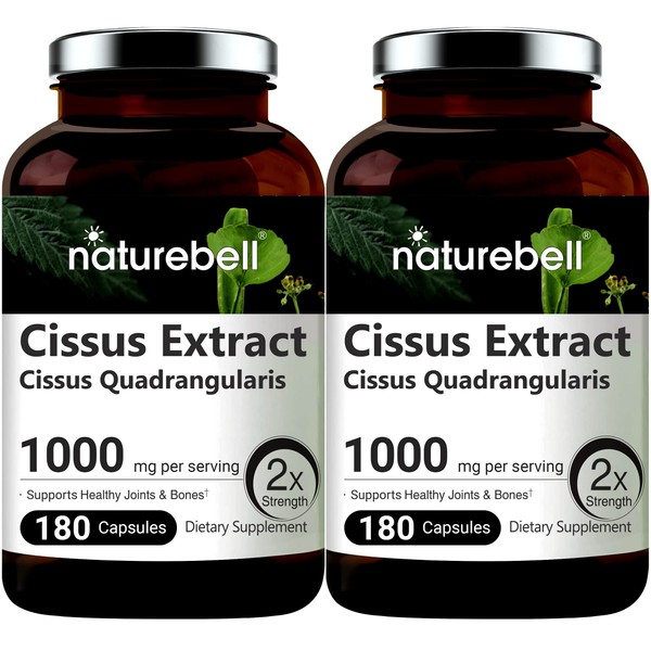 NatureBell 2 Pack Cissus Quadrangularis Capsules, 1000mg Per Serving, 180 Capsules Per Bottle, Premium Cissus Capsules, Support Joint, Tendon, Bone, Skin, Hair and Cartilage, No GMOs